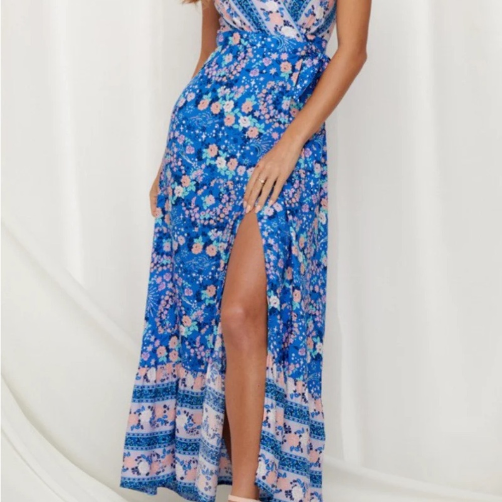 Free As A Bird by Stella Floral Boho Wrap Dress Large Flutter Sleeves Gardengirl
